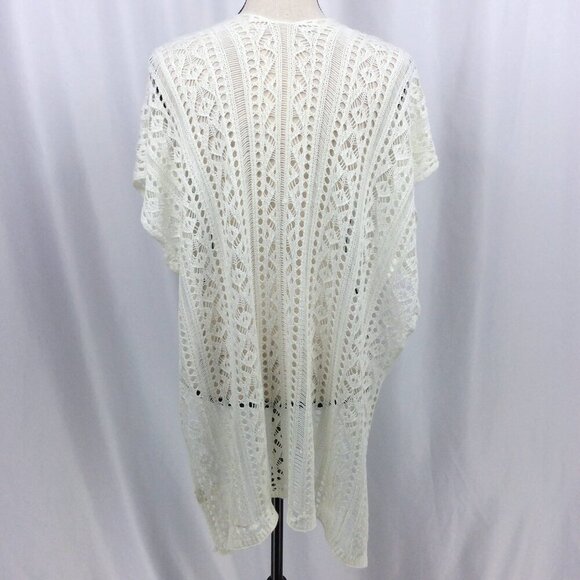 Womens Poncho Swim Cover Up Size Small Ivory Open Crochet Knit Sweater - Picture 3 of 8